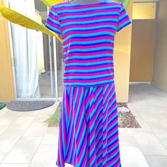 Neiman Marcus Silk Striped Skirt Set Vintage Blouse Matching Outfit Size 4 - Picture 1 of 5